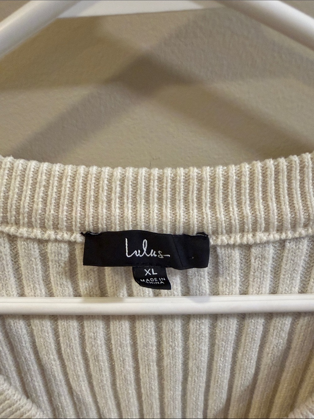 Lulu's Cream Ribbed V-Neck Sweater - Picture 2 of 7